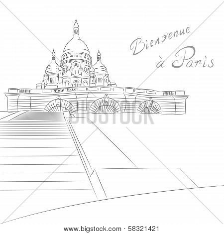 Vector Sketch Of Cityscape With Sacre Coeur In Paris
