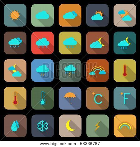 Weather Flat Color Icons With Long Shadow