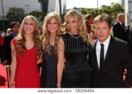 Michael J. Fox, Tracy Pollan and family at the 2012 Primetime Creative Arts Emmy Awards, Nokia Theatre L.A. Live, Los Angeles, CA 09-15-12