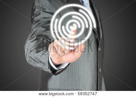 Businessman with hand using virtual inteface