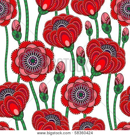 Poppy seamless pattern. Beautiful vector.