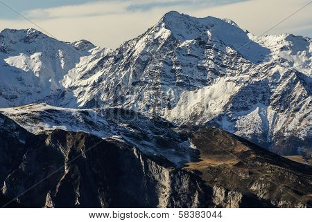 Snowy Mountains And Rocks At Gourette In The Pyrenees, France