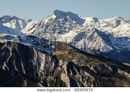 Snowy Mountains And Rocks At Gourette In The Pyrenees, France