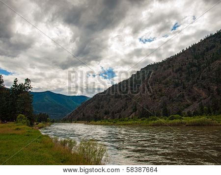 Wide Mountain River Cuts A Valley - Clark Fork River Montana Usa