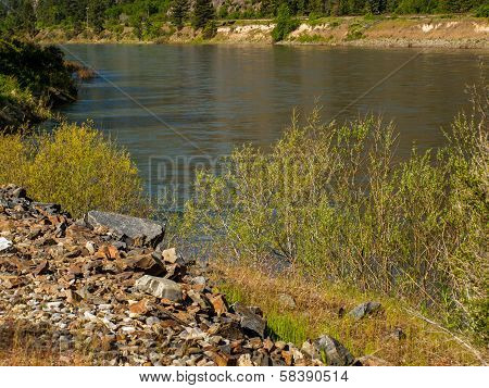 Wide Mountain River Cuts A Valley - Clark Fork River Montana Usa