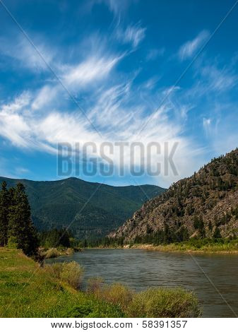 Wide Mountain River Cuts A Valley - Clark Fork River Montana Usa