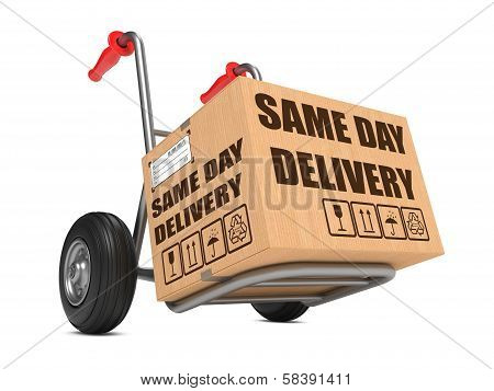 Same Day Delivery - Cardboard Box on Hand Truck.