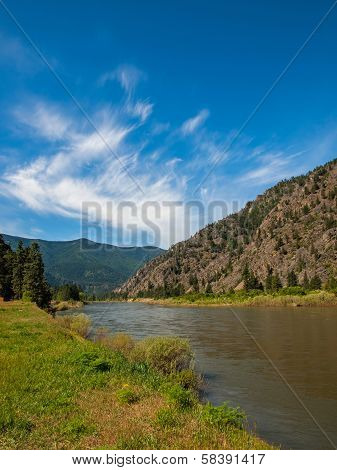 Wide Mountain River Cuts A Valley - Clark Fork River Montana Usa