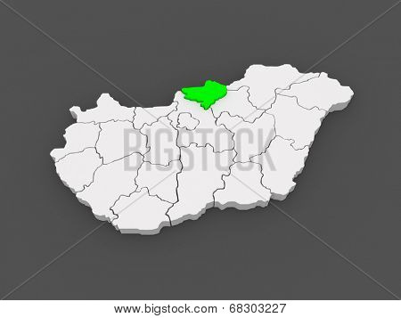 Map of Nograd. Hungary. 3d