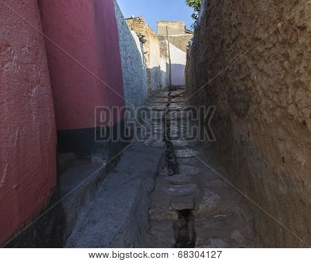 Narrow Alleyway Of Ancient City Of Jugol In The Morning. Harar. Ethiopia.