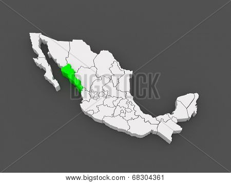 Map of Sinaloa. Mexico. 3d