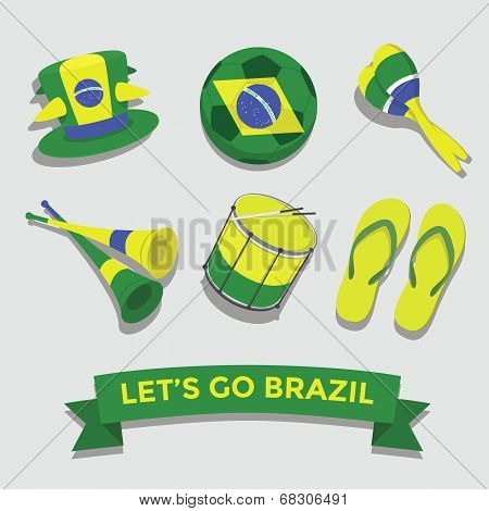 Let's go Brazil icon for cheering fan set