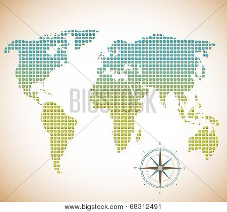Globe made of squares with compass below