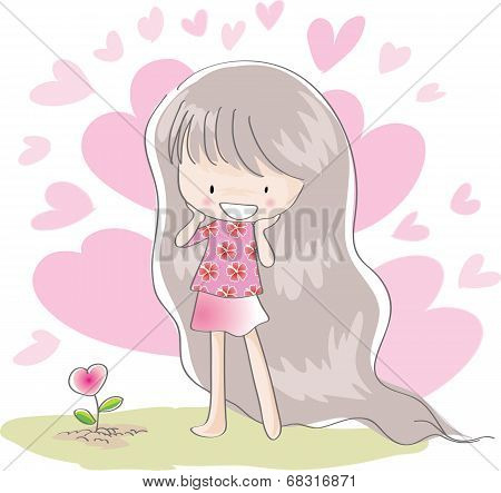 A surprise happy girl with long hair