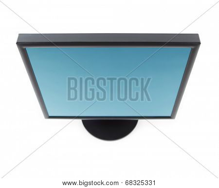 Computer LCD flat panel monitor top view, isolated on white. 