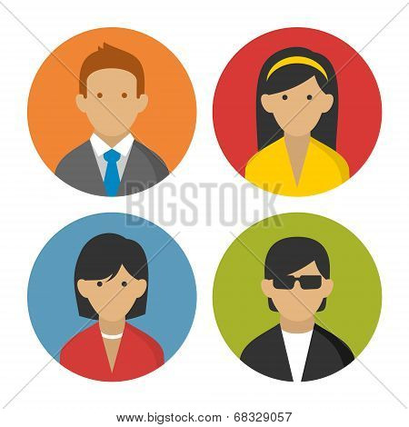 Colorful Peoples Userpics Icons Set in Flat Style. Vector