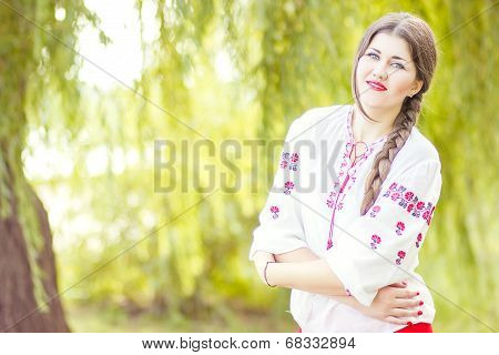 Outdoor fashion brown hair woman portrait