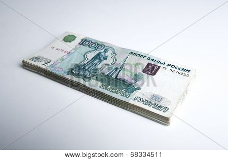 Banknotes Denominated 1000 Rubles On A White