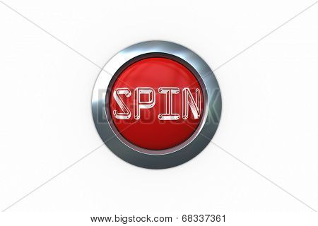 Spin on digitally generated red push button against white background