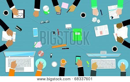 Teamwork For Office Desk. Interaction Hands In The Work. Business Strategy, New  Idea Of Company, Fi