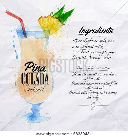 Pina colada cocktails watercolor