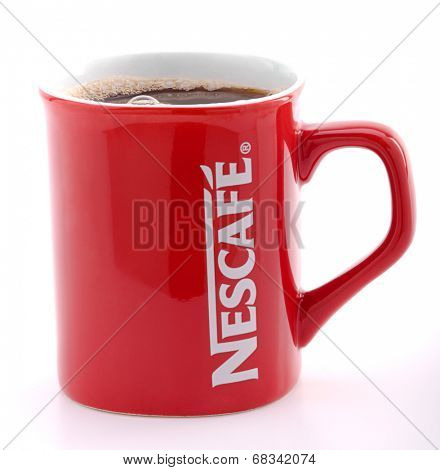 Ankara, Turkey - May 31, 2012: Studio shot of a red Nescafe cup isolated on white background.  