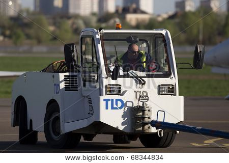Pushback tractor in the airport