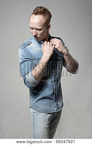 Man fashion model, casual jeans style