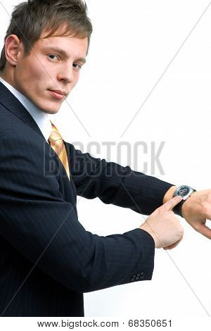 Angry Businessman Showing Watch