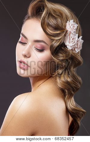 A beautiful woman with flowers on her head