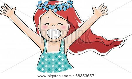 A happy girl with long hair