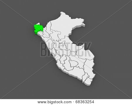 Map of Piura. Peru. 3d