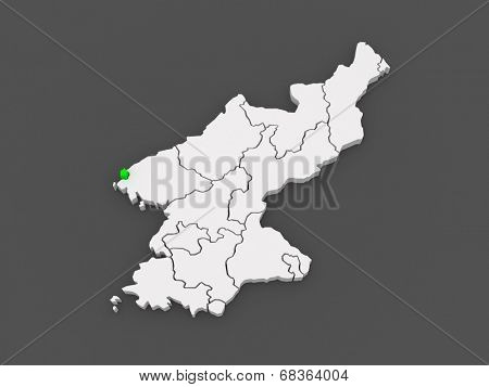 Map of Sinuiju. North Korea. 3d