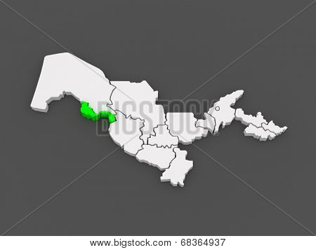 Map of Khorezm region. Uzbekistan. 3d