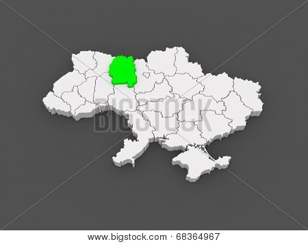 Map of Zhytomyr region. Ukraine. 3d