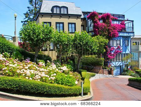 View Of Lombard Street, The Crookedest Street In The World, San Francisco, California