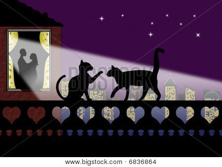 Valentine katten en verliefde paar
