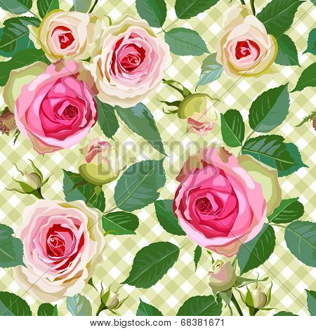 Checked Seamless Pattern with Roses.