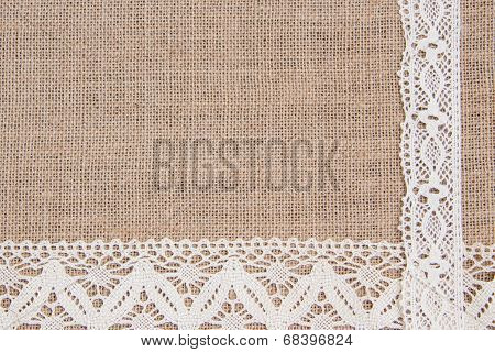 Burlap background with lace