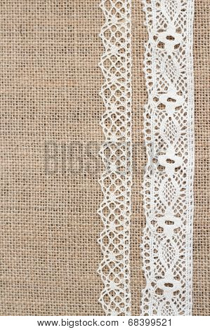 Burlap background with lace