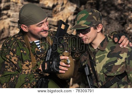 Soldiers in camp after combat operations 