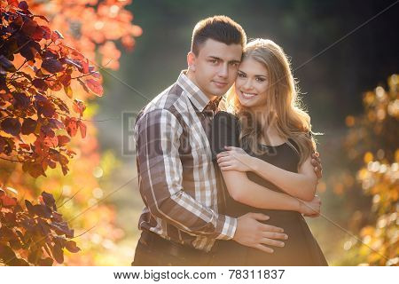 Autumn portrait of a loving couple.