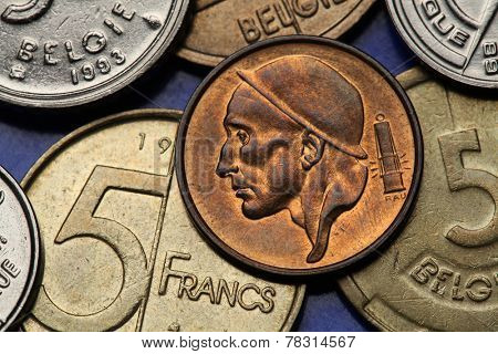 Coins of Belgium. Miner depicted on the Belgian 50 centimes coin. 