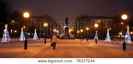 Gorky Square Decorated Light Christmas Trees