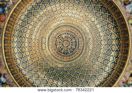 Walls Adorned With A Thai Style Color Ceramic Cup And Bowl.