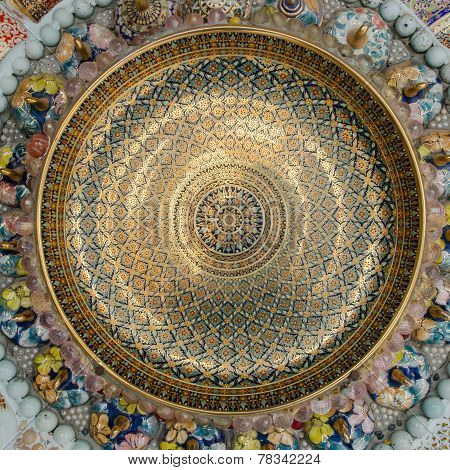 Walls Adorned With A Thai Style Color Ceramic Cup And Bowl.