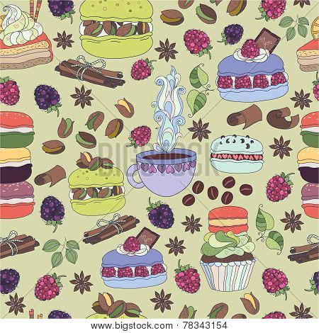 Pattern colorful macaroons and cakes