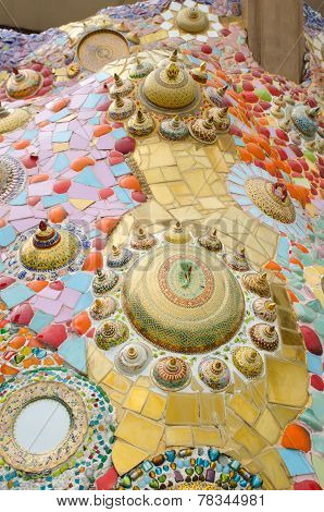 Thai Benjarong Bowl On Tile Mosaic Background.