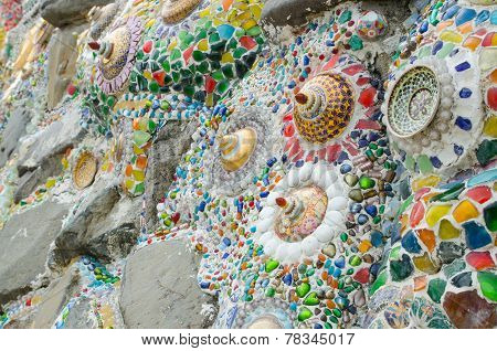 Thai Benjarong Bowl On Tile Mosaic Background.