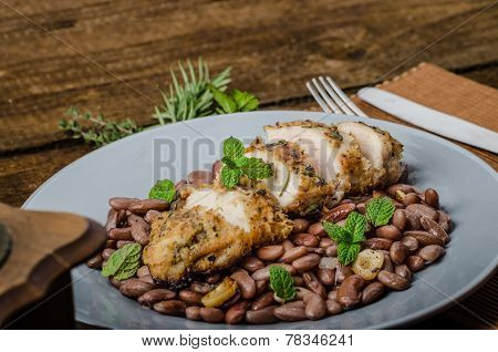 Roasted Chicken Breast With Herbs And Stewed Beans
